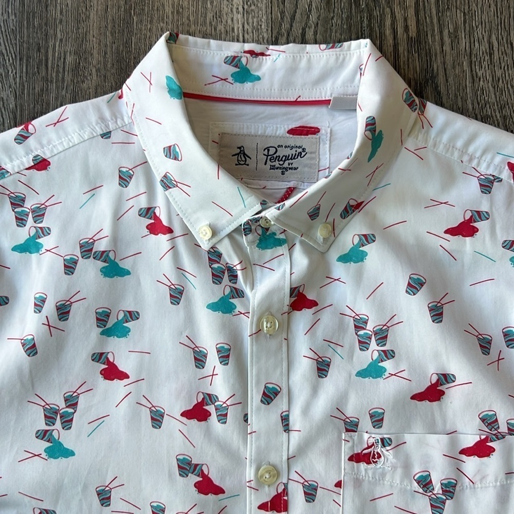 Original Penguin Shirt White Cotton Slurpee Short Sleeve Button Up Size Medium - Picture 7 of 13